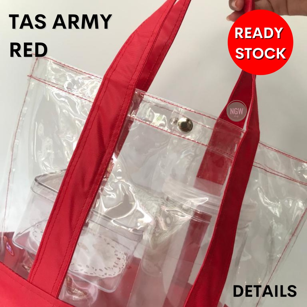 Tas pvc ARMY merah red hampers goodie bag birthday event 35x25x15 Ultah natal