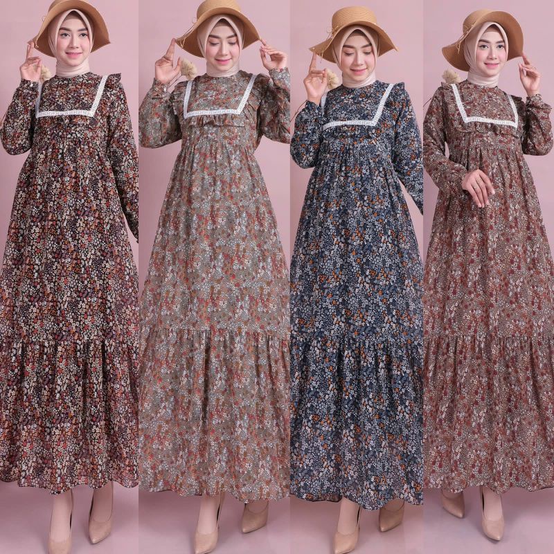 GAMIS MUSLIMAH Flower soft motif KEKINIAN TERBARU/ ORIGINAL TERLARIS Baju Muslim Wanita NAIRA Gamis 