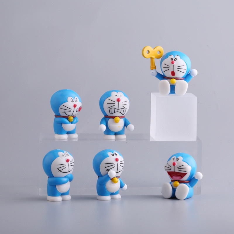 6pcs / lot Boneka Kartun Doraemon Bahan PVC Untuk Dekorasi Kue