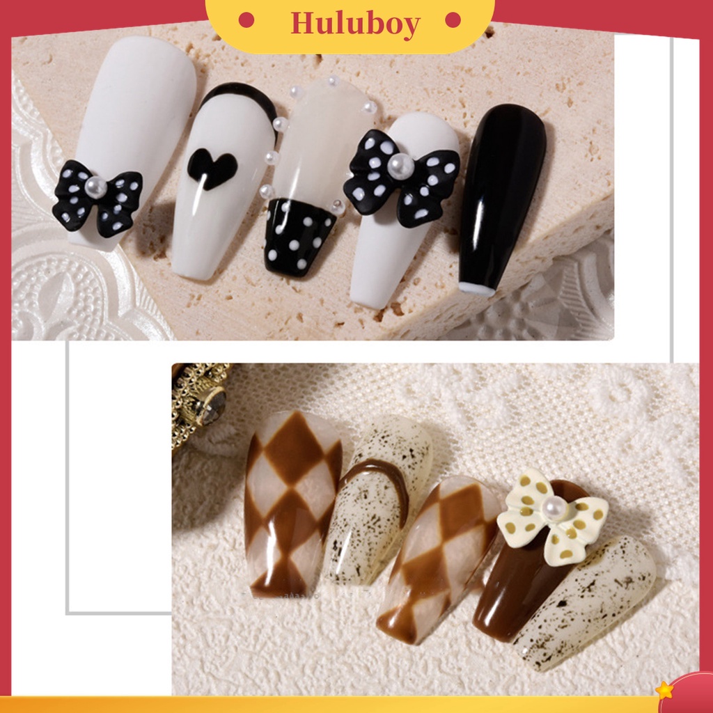 Huluboy Huluboy♡ 5pcs / Set Hiasan Kuku Bentuk Pita Aksen Mutiara Imitasi Untuk Aksesoris Nail Art / Salon