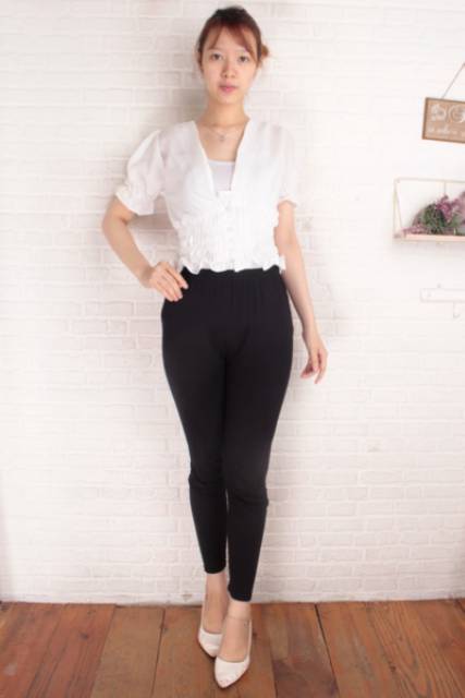 V neck button simple blouse (blouse v neck kancing depan)