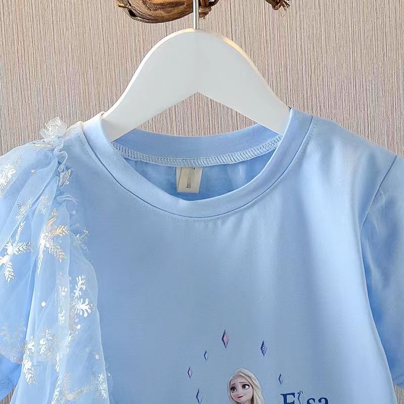 [PRINCESS KESLI] SIZE(90-140)Dress Anak Perempuan Elsa Lengan Pendek T-Shirt Dress/1-9 Tahun Baju Kaos anak cewek