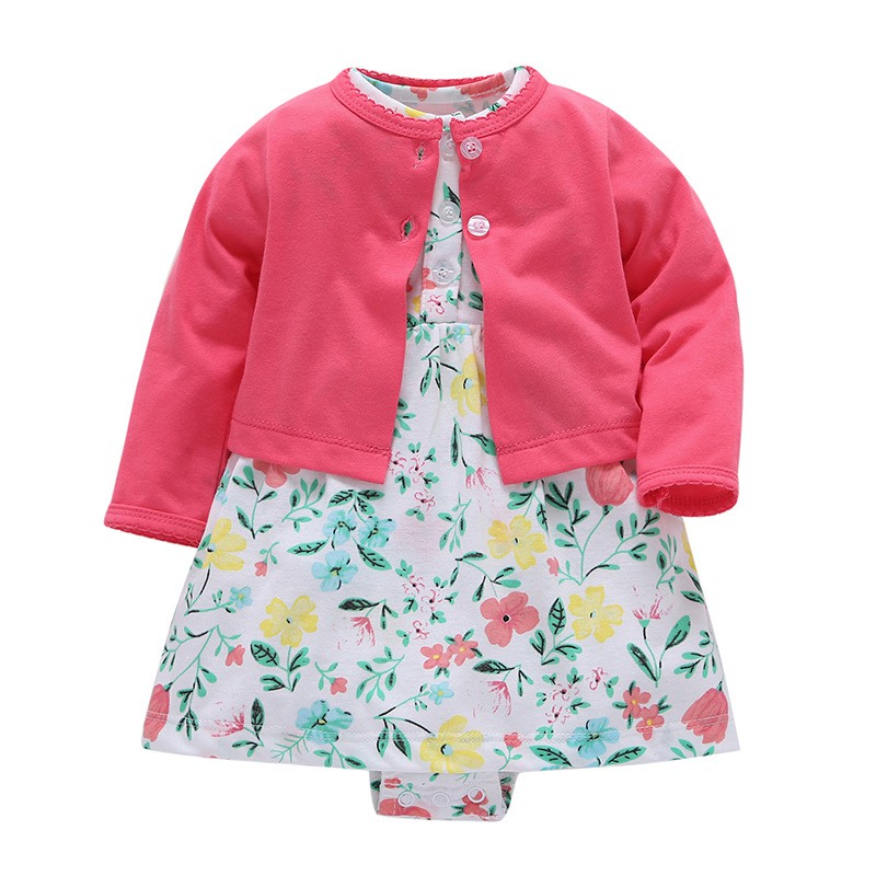 Fashion Bayi: Dress Print Floral Gaya Korea dengan Cardigan Pink