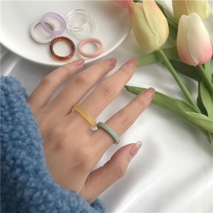 Cincin Bahan Resin Warna-Warni Gaya Retro Korea Untuk Hadiah