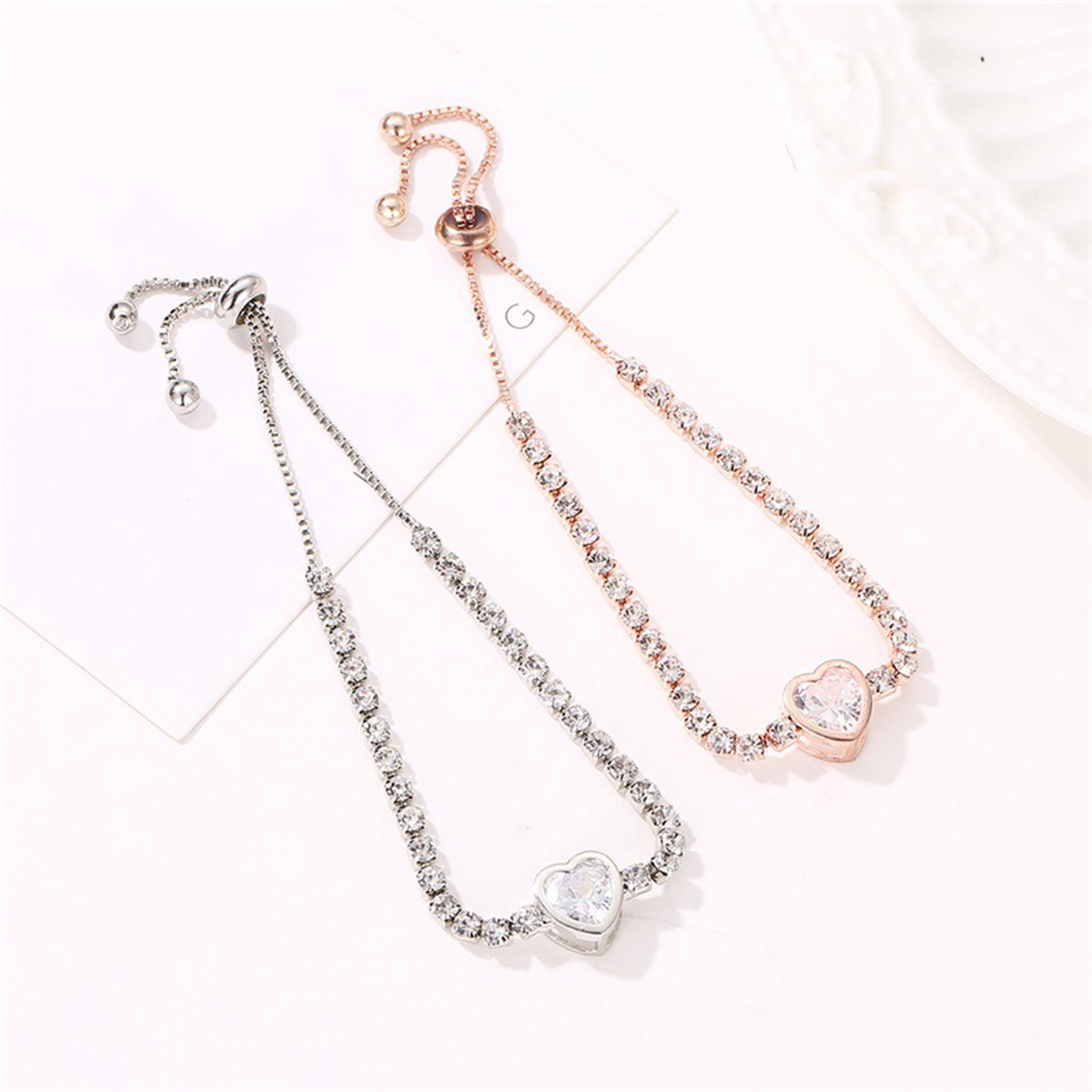 Hu Hu Hu Hu Hu Alat Bantu Pasang Kacamata♡ Gelang Bangle Cubic Zirconia Bentuk Hati Adjustable Untuk Wanita