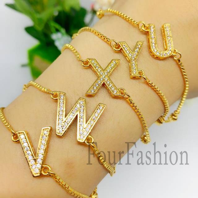 Fourfashion - Gelang tangan Sirkon ARIAL Huruf Capital Xuping GOLD