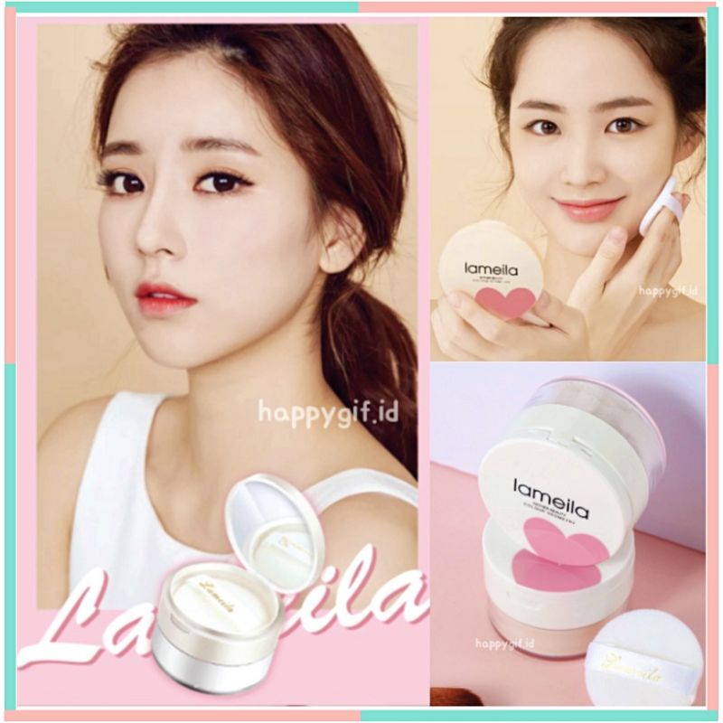 LAMEILA Bedak sakura Makeup base Oil control Powder dengan kaca