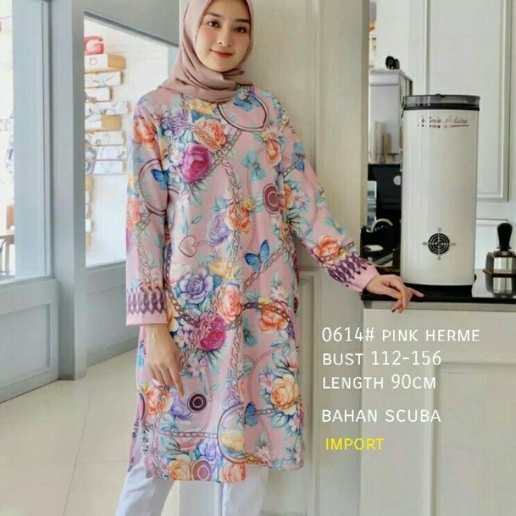 0214/0614 Baju tunik dress wanita muslim import murah baju tunik pendek lebaran idulfitri muslim cew