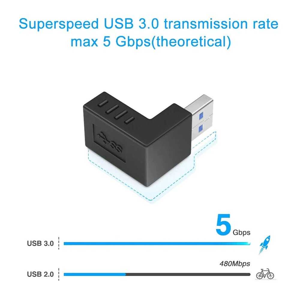 Konverter Bentuk L Shape USB 3.0 Type A Male ke A Female Transfer 5 Gbps FBESTY19 - 7CUA08BK