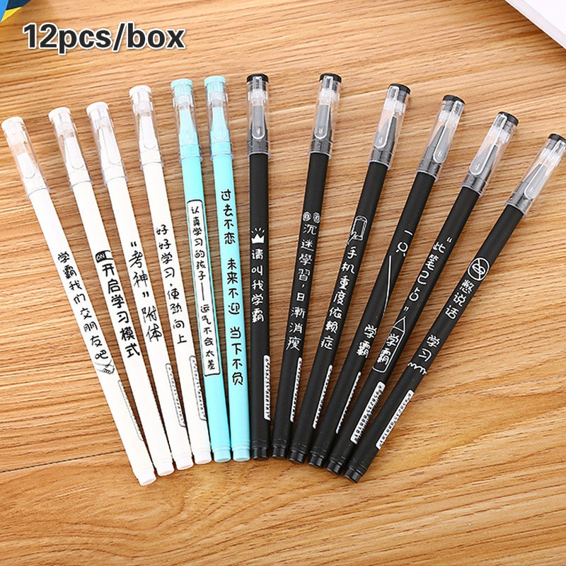 12pcs / Kotak Pulpen Gel 0.5mm Bahan Dasar Air Untuk Sekolah / Kantor