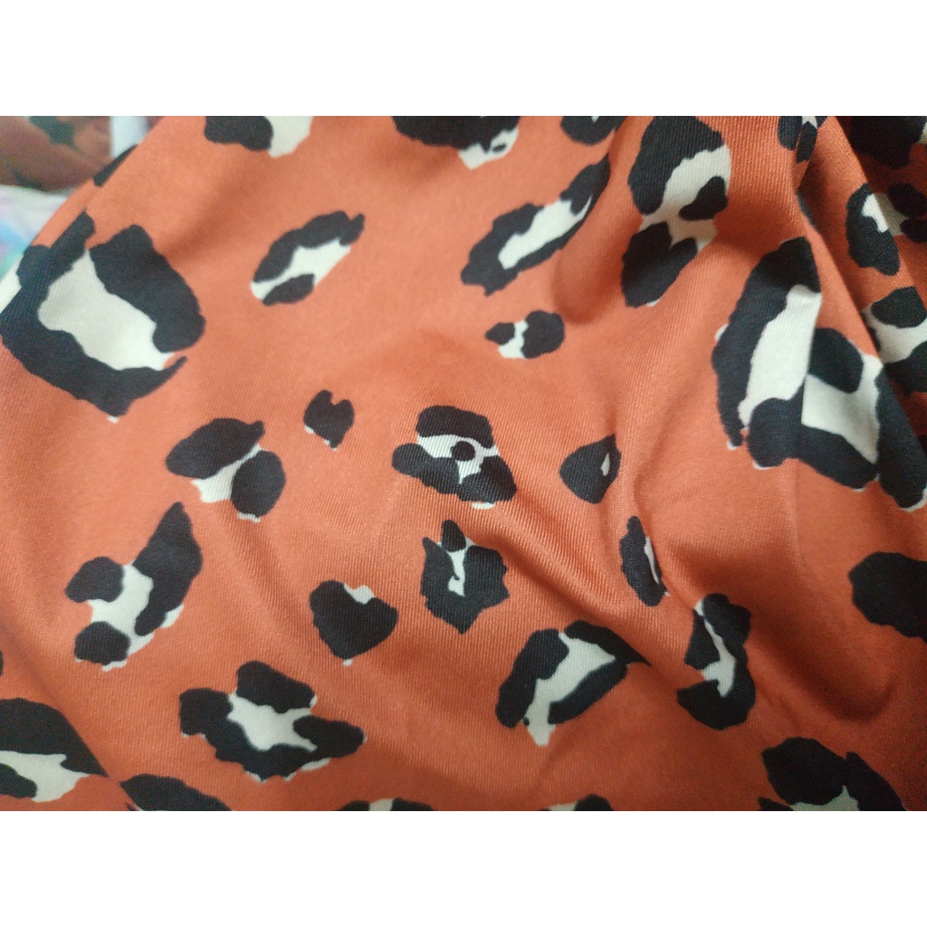 Kain Spandex Doff Motif Macan Tutul Leopard Stretch Spandek Licra Bahan Baju Pakaian Renang Senam Le