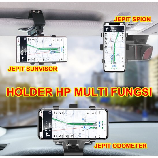 Holder HP Jepit Spion Odometer Sunvisor Mobil 3 in 1 Function