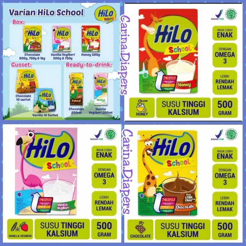 Hilo School Chocolate Coklat 500gram/Hilo School Honey 500gram/Hilo School Vanilla Vegiberi 500gram