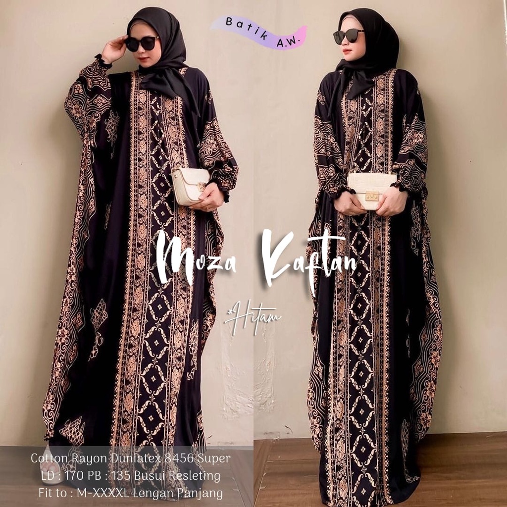 Batik A W - Kaftan Batik Wanita Jumbo Maksi Motif Moza Kaftan Busui Resleting Lengan Panjang Gamis Rayon Terbaru Kaftan Jumbo