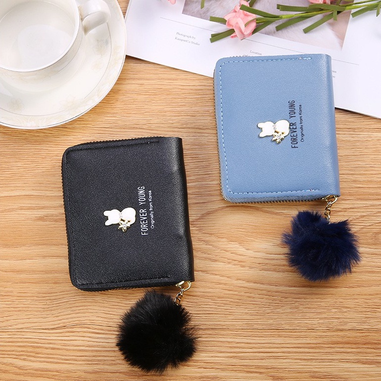 BV.ID DL383 DOMPET KOIN MINI MOTIF KUCING LUCU IMPORT GAYA KOREA GANTUNGAN BULU COD