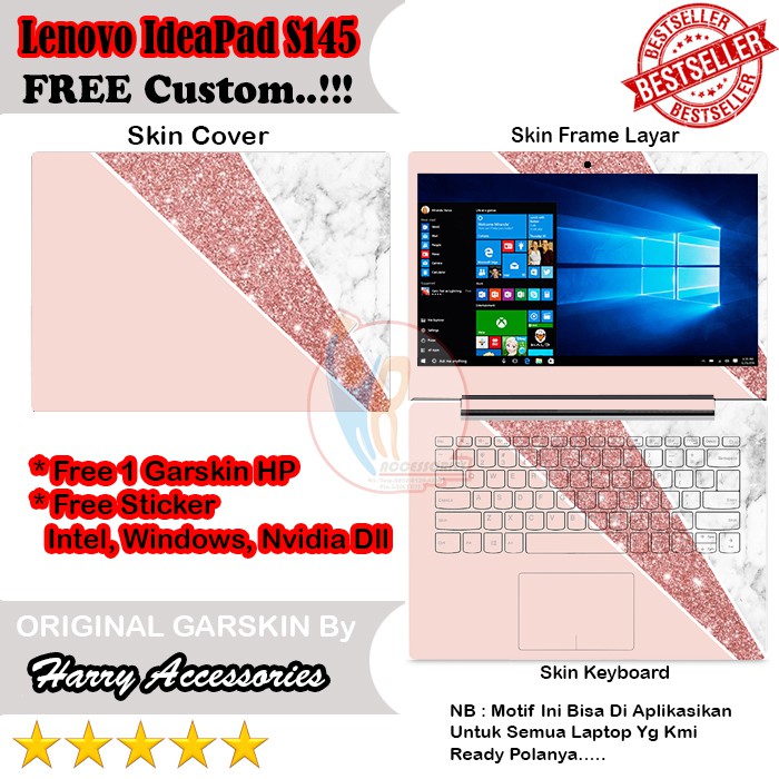 Original Garskin Laptop Full Body Lenovo IdeaPad S145 14inch Motif Marble Bisa Custom Gambar Kamu