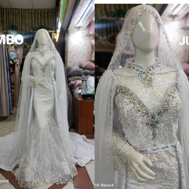 GAUN PENGANTIN SLIM BEREREKOR JUMBO//GAUN FULL PAYET JUMBO//GAUN WEDDING BIG SIZE