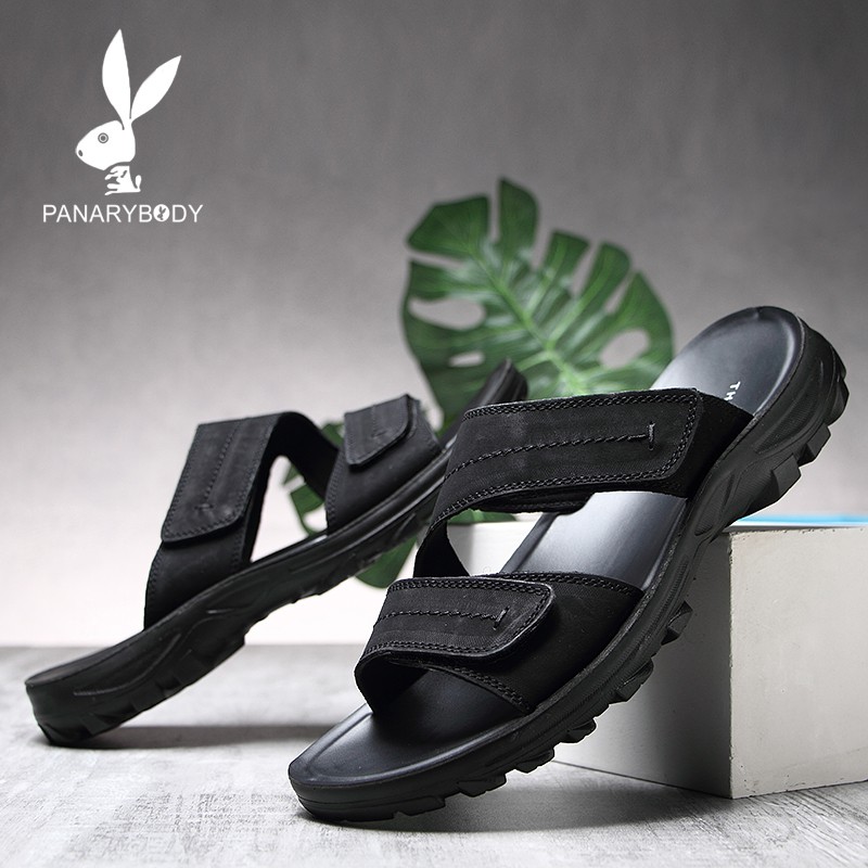 Sandal Kulit Pria Kasual Slippers Bahan Original Santai Antislip Sandal Slide Casual Trend 2021