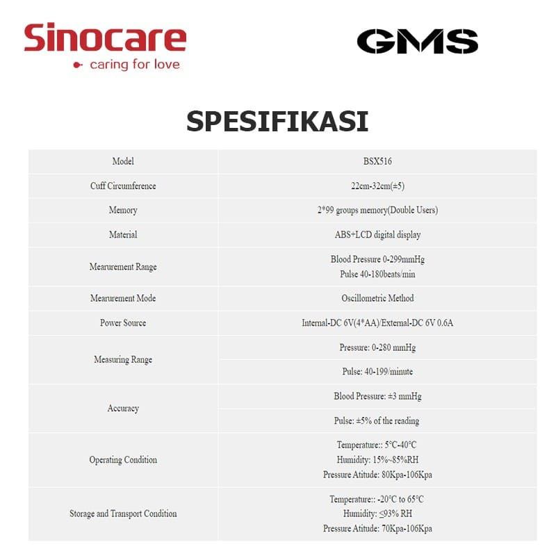 Tensimeter Digital Suara Sinocare BSX - 516 Garansi Resmi