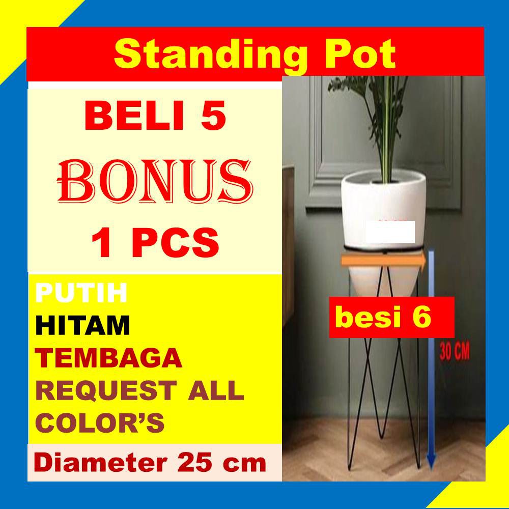 Rak Bunga Besi Minimalis Susun 1 Dudukan Lingkaran Standing Pot Single Diameter 25cm