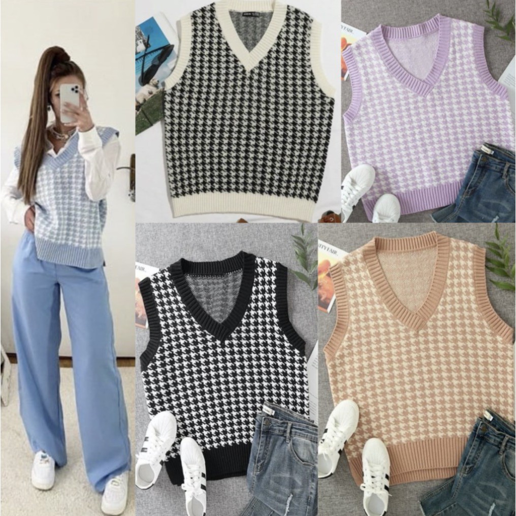 BUNGA VEST KNIT  ROMPI RAJUT JENNIE TRIBAL KOREA TEBAL ATASAN WANITA