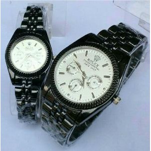 Jual jam tangan couple rolex rantai hitam Limited