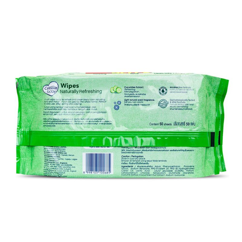 CUSSONS BABY WIPES - TISU BASAH NATURALLY REFRESHING 50+50 SHEET