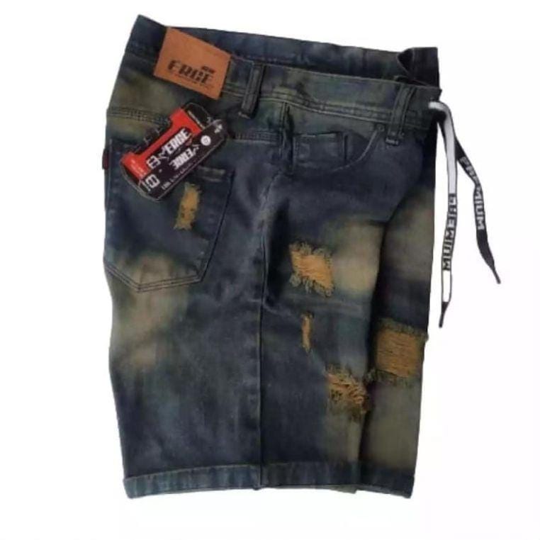 CELANA PENDEK JEANS SOBEK TALI KOLOR RAWIS/CELANA DISTRO PRIA RAWIS DISTRO