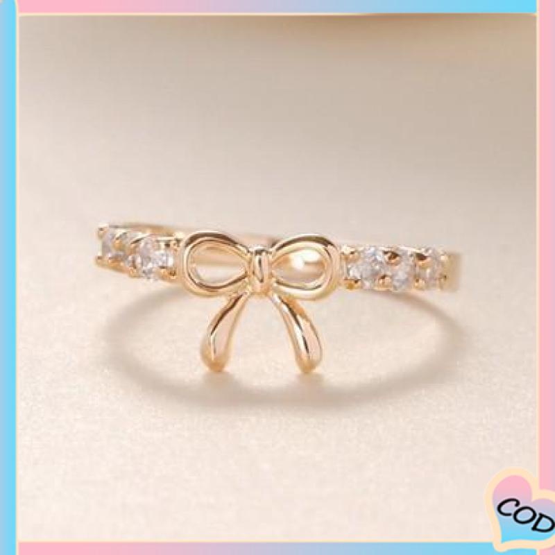 COD❤️ Cincin Busur Berlian Sederhana, Perhiasan Fashion Wanita Kreatif Yang Indah-A.one