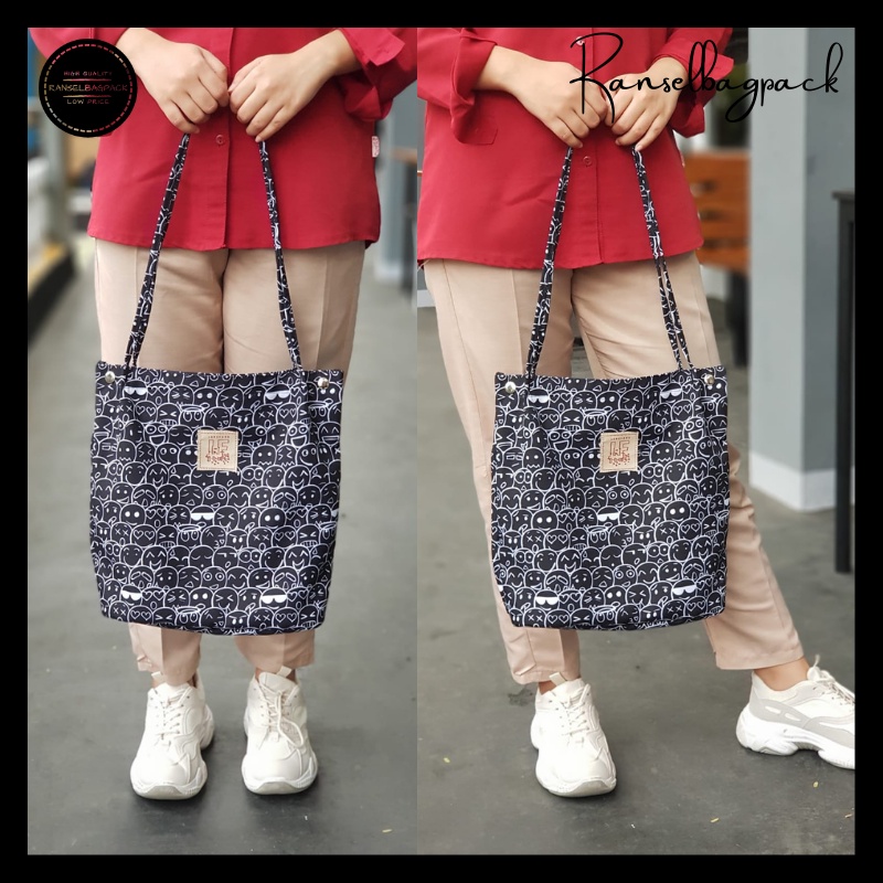 Tas Shoulder - Selempang Tote Bag Kekinian Terbaru Murah Bagus Besar Ringan Kuat Multifungsi Stylish Fashion Korea Simple Elegan Casual Import Lokal Original Favorit Sekolah Kuliah Kerja Traveling Remaja Dewasa Perempuan Cewek