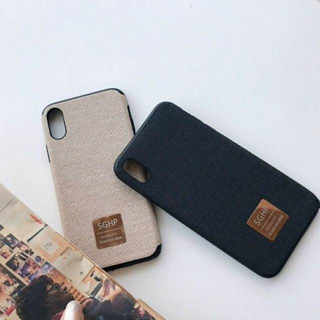 Beige Black Fabric Cloth Boy Men Fashion Soft Case iPhone 6/6+/6s/6s+/7/7+/8/8+/X/Xs/Xs Max/Xr