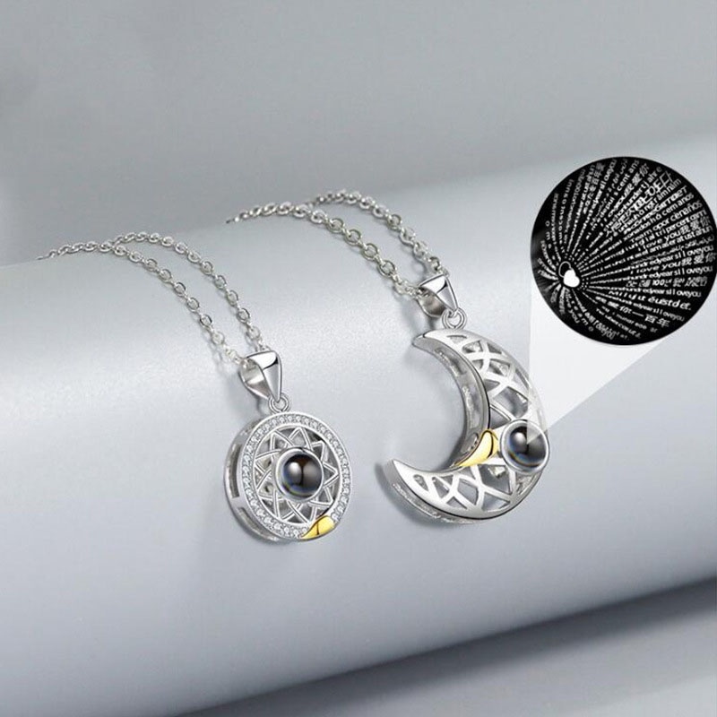 2 Pcs/Set Kalung Titanium Couple Sahabat Aksesoris Magnet Matahari Bulan Necklace- olo