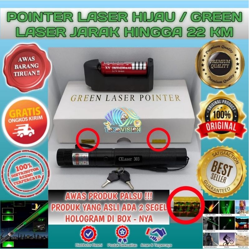 POINTER LASER HIJAU PRESENTASI ASLI JARAK HINGGA 22 KM GREEN LASER POINTER