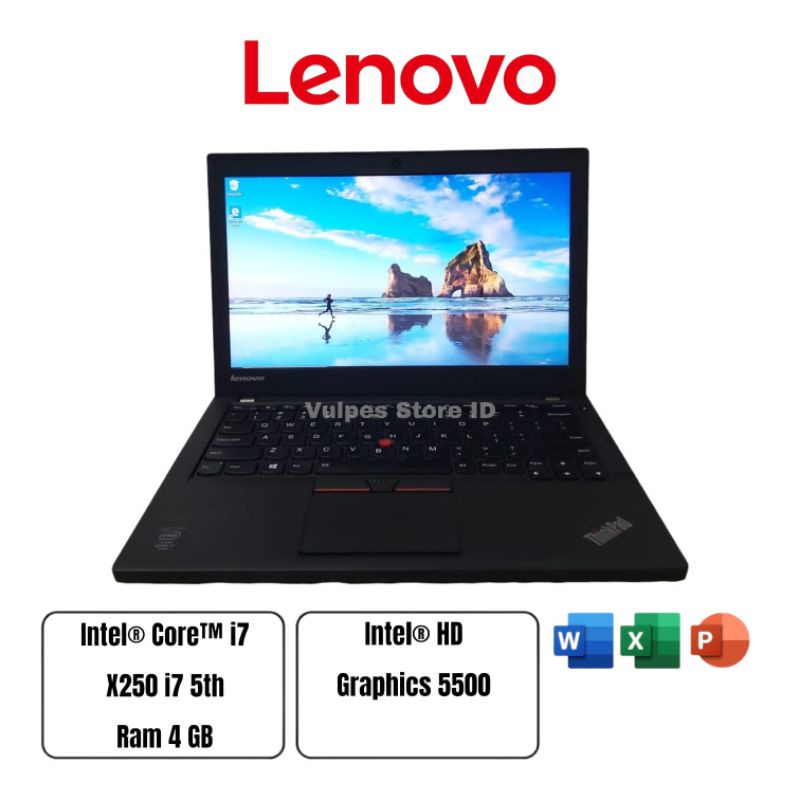 Laptop Lenovo thinkpad X250 intel core i7 gen 5th ram 4gb ssd 256gb second murah