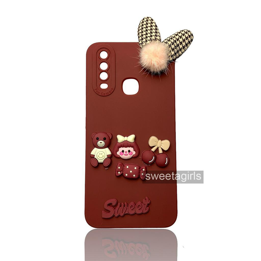 Softcase dengan boneka Timbul 3D untuk Vivo Y12 - Y15 - Y17 ( Sama Ukuran ) - Sweetacase.id - Casing Lucu - Kesing Cewek - Casing Lembut - Aksesoris Boneka Timbul - Case Bening - Lucu - Gemoy - Pom pom