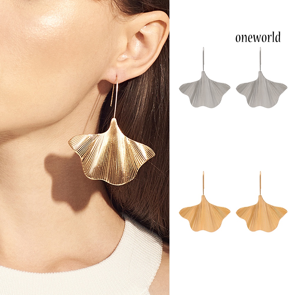 OW# Women Ginkgo Leaf Dangle Drop Geometric Hook Earrings Statement Party Jewelry