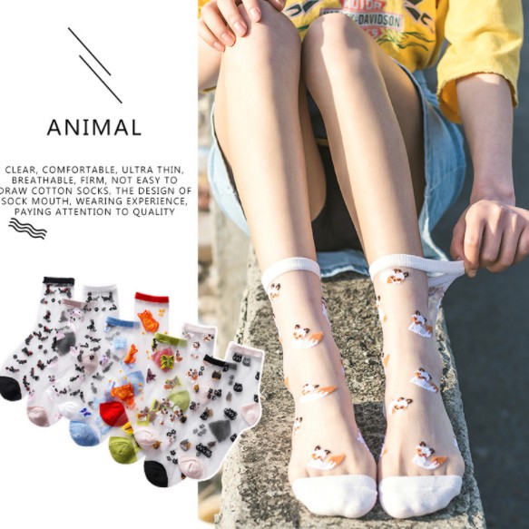 KK-36 kaos kaki animal cat kucing fox summer musim panas cotton socks