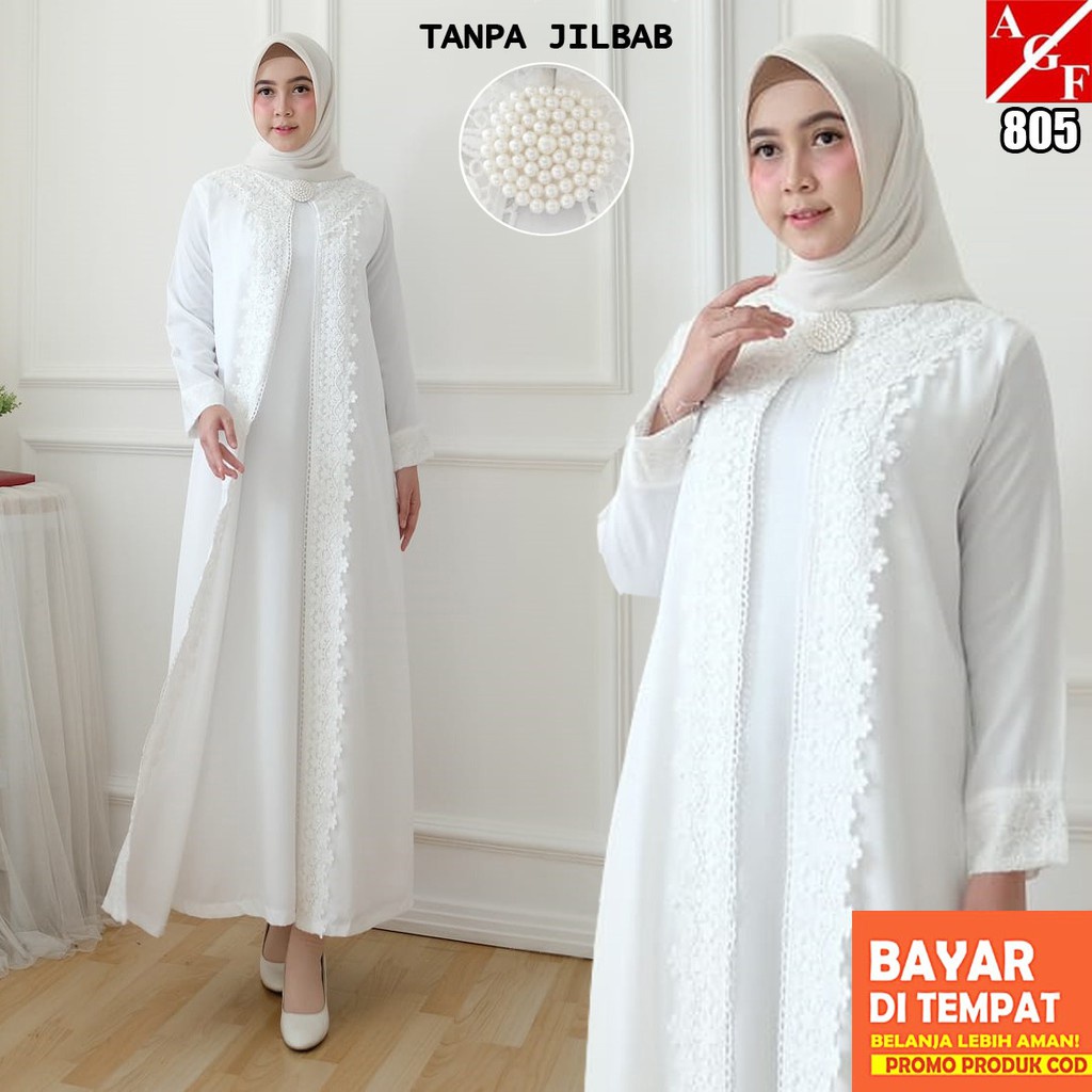 baju gamis wanita gamis gamis wanita Agnes Baju Gamis Putih Wanita Brukat Baju Lebaran Umroh Haji Bu