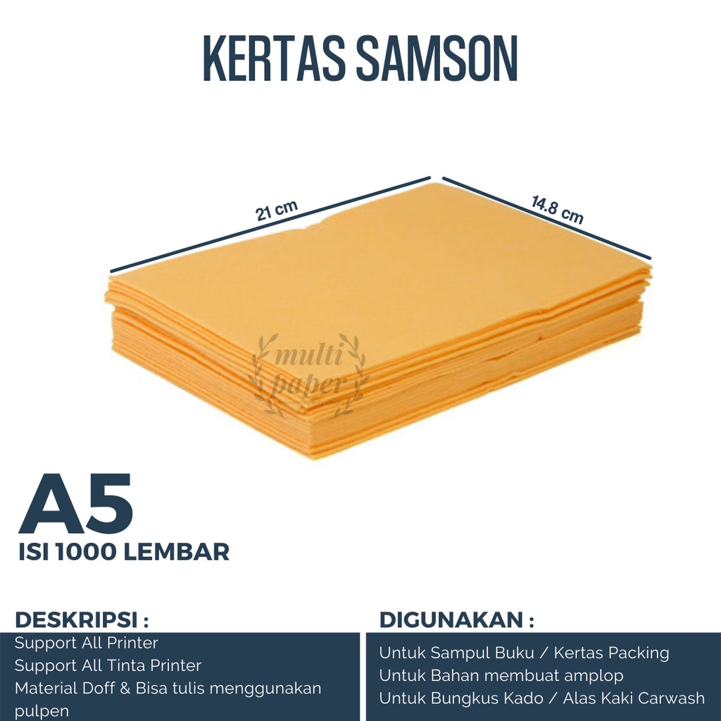 

Kertas Samson A5 75 gr & 80gr isi 1000 lembar / Kertas Samson Coklat / Kertas Coklat Samson
