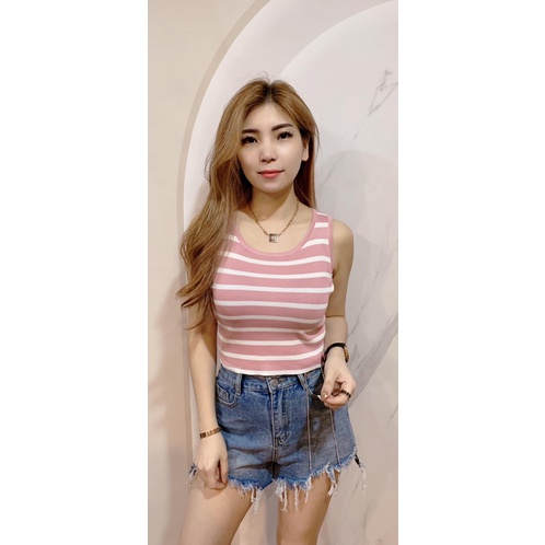 Crop Top Paris- Atasan Rajut Salur - Tanktop Polet - Inner Wanita