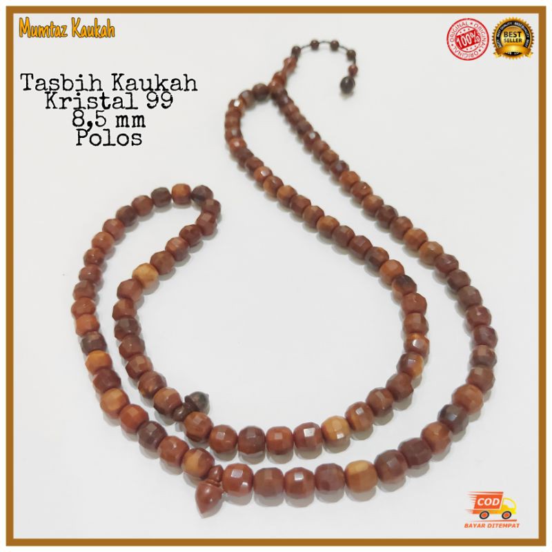 Tasbih kokka kaukah 99 bulat cutting kristal 8,5 mm coklat original koka kaoka kaokah