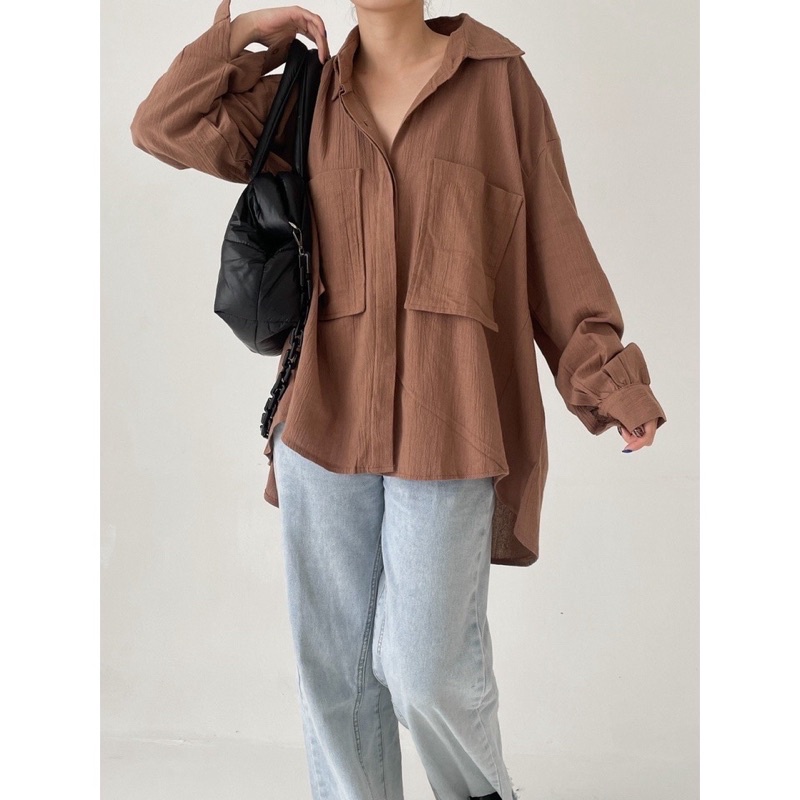 JC- NIKI Shirt 2001 / Gea Top / Kemeja Linen Crinkle / Kemeja Oversize Linen Crincle 2 Pocket / Kemeja Oversize Crincle Premium