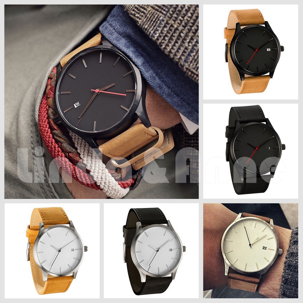 Jam Tangan Pria Milineal Analog Fashion Casual Quartz Leather Simple Retro