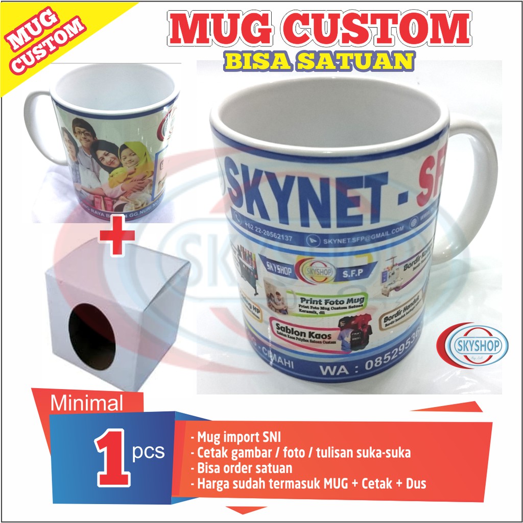 Mug Sablon Custom Satuan Import SNI + Dus