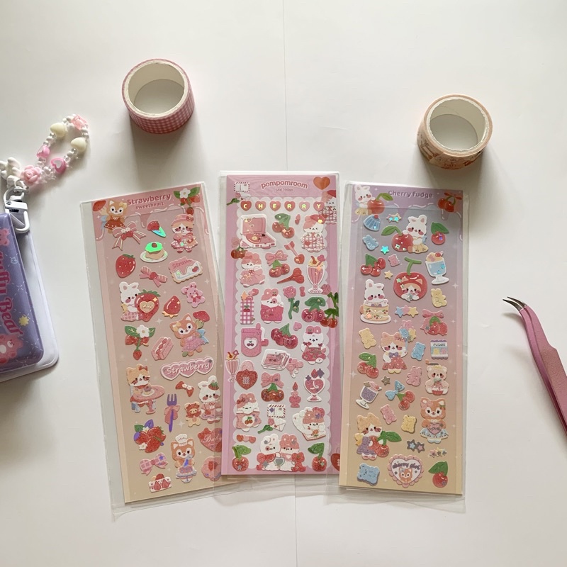 

Sticker strawberry cherryconfetti glitter deco korean photocard readystock B306 B919