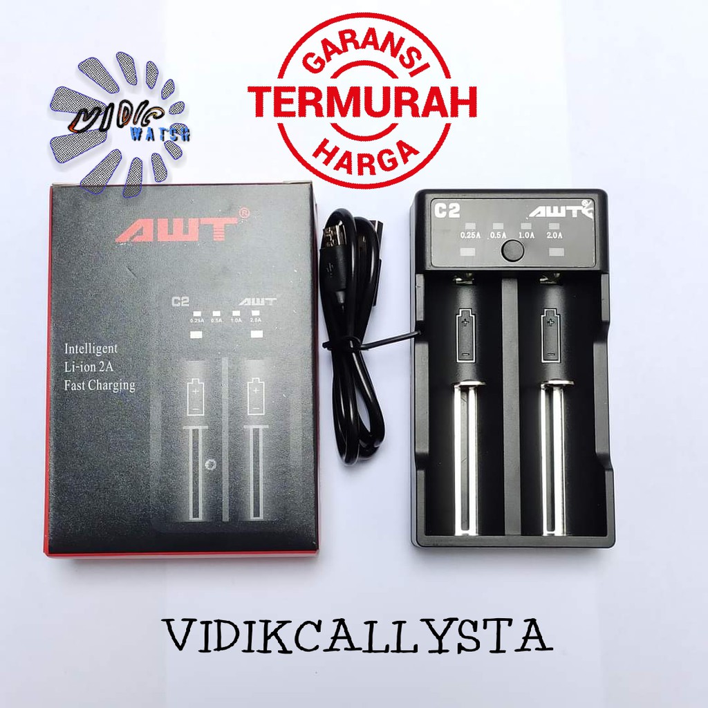 AUTHENTIC AWT C2 CHARGER VAPE 18650 FAST CHARGING 2 SLOT