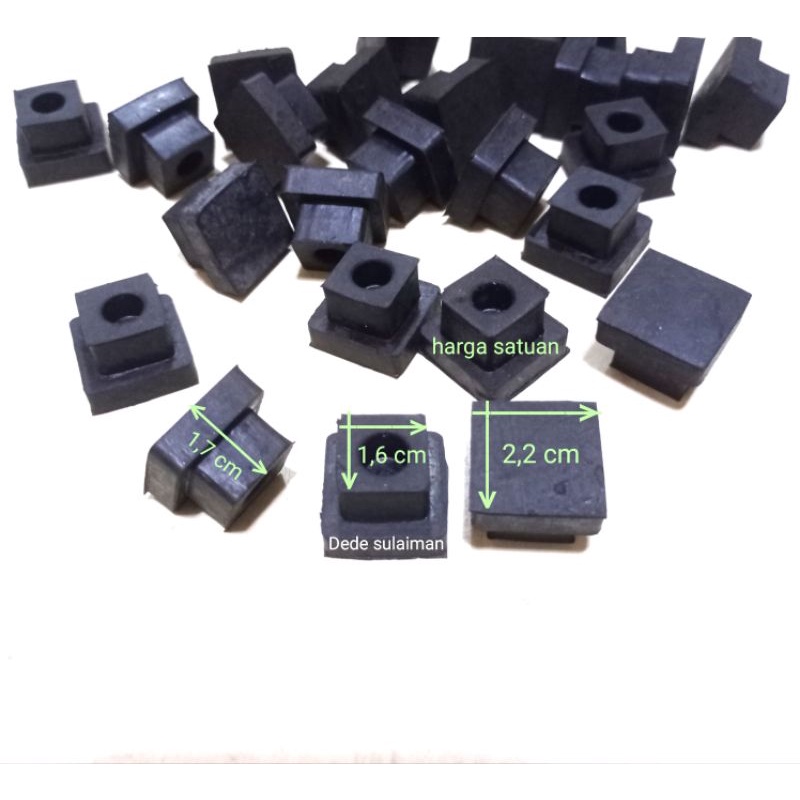 karet tutup/kaki, besi holo 2x2 cm.