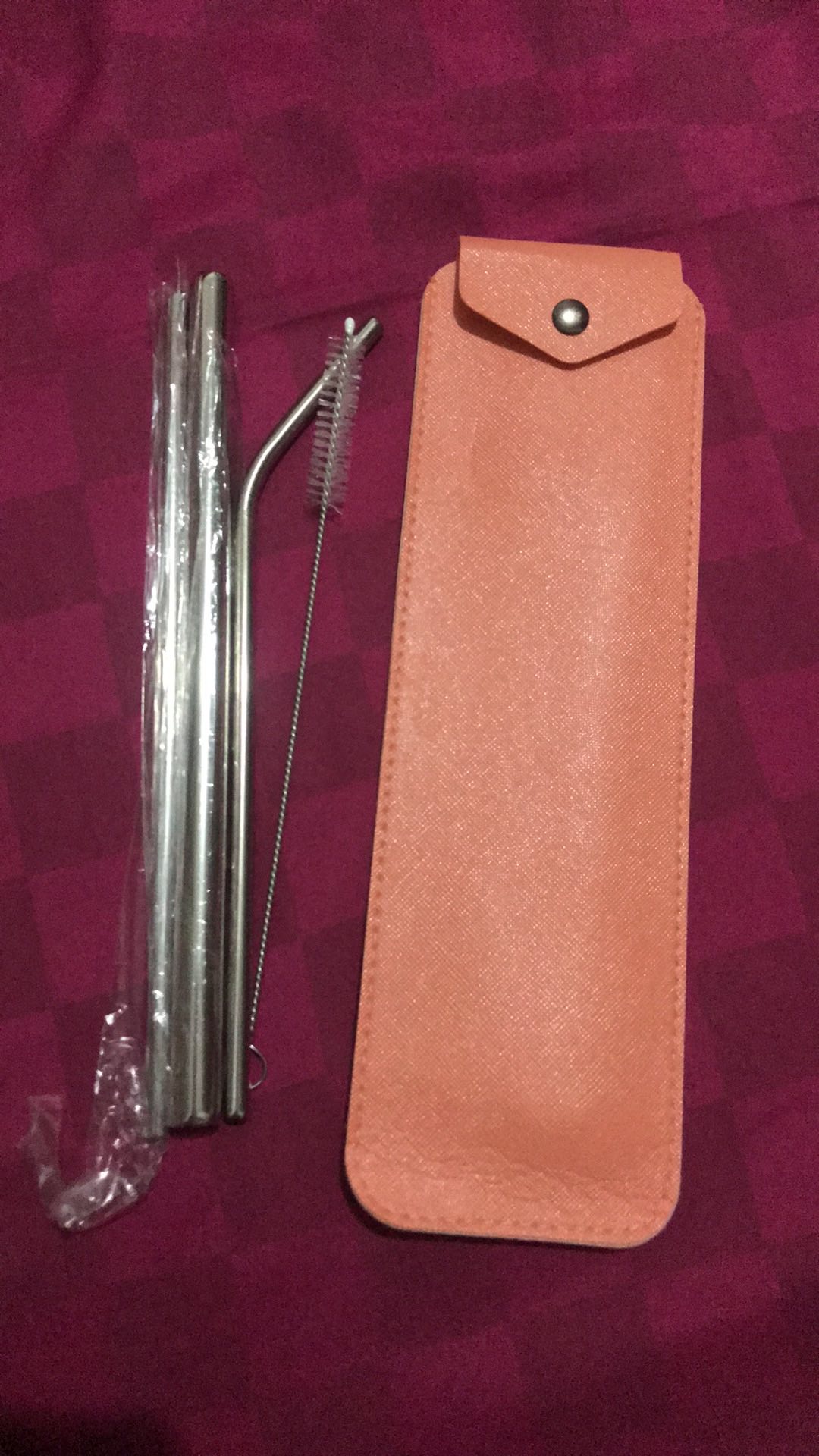 Sedotan Stainless Besi Paket Komplit Sikat Pouch Leather