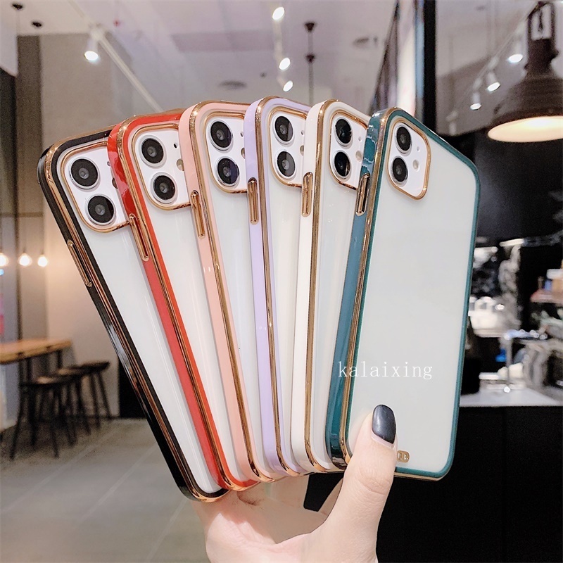 Transparent Electroplating Square Case for iPhone 11 6 7 8 Plus Xs Max Straight Edge Casing