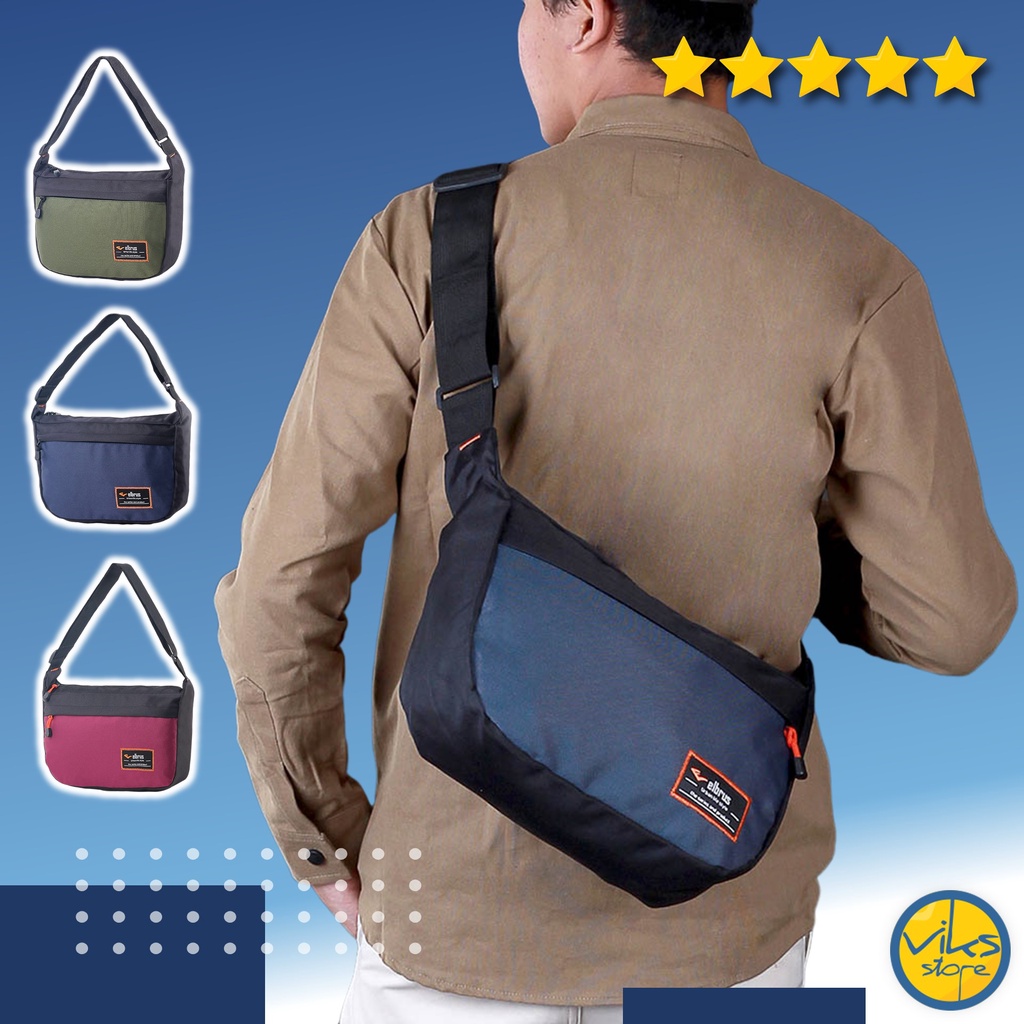 Tas Selempang Pria Cowok Elbrus Original Slingbag Tas Kerja Kuliah Sekolah Simple Hijau Biru Merah Ukuran Sedang Simpel Minimalis